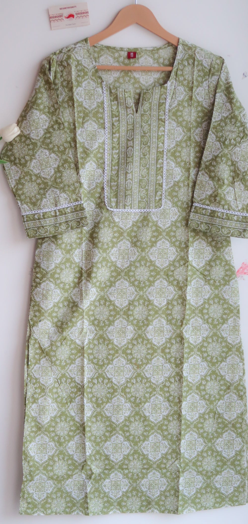 Verdant Lace Whispers Lace-Adorned Long Kurta