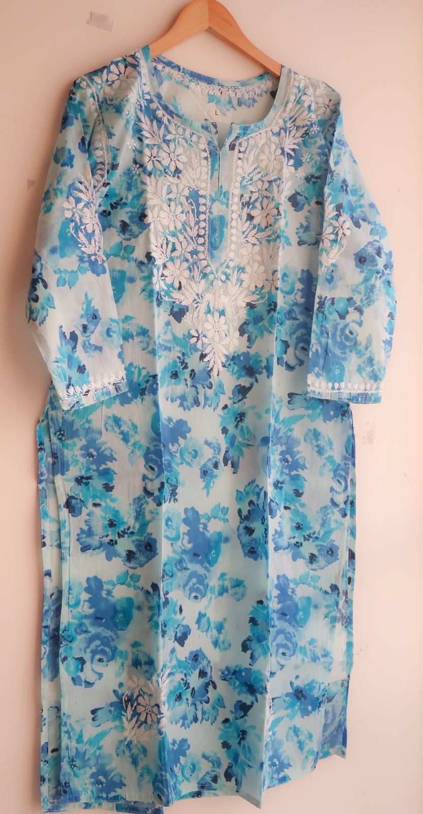 Chikankari Blossom Blue Hues Long Kurta