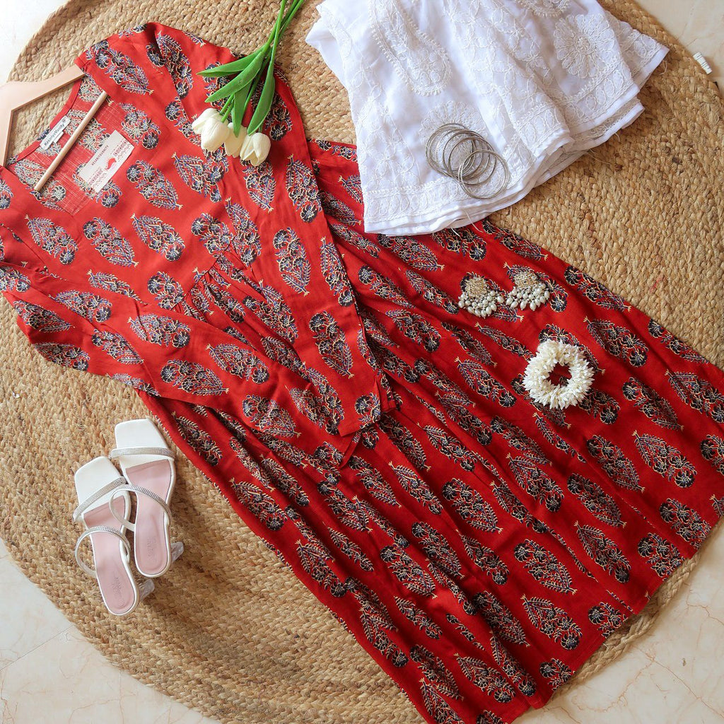 Pick me Red Churidaar Long Kurta -Vasant