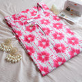 :SOS Petals: White Cotton Long Kurta with Pink Floral Hues