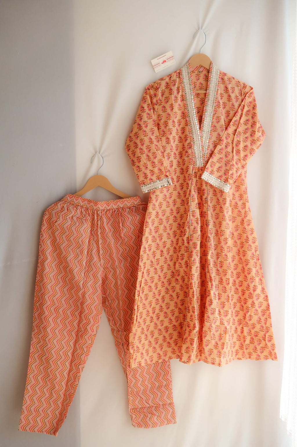 Blossom Mirage: Peachy Elegance Suit Set