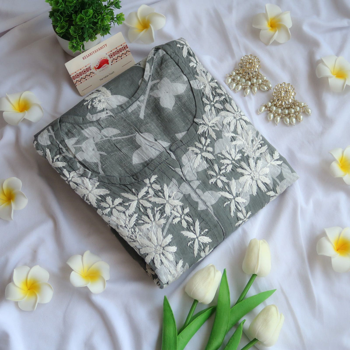 Midnight Dove Chikankari Long Kurta