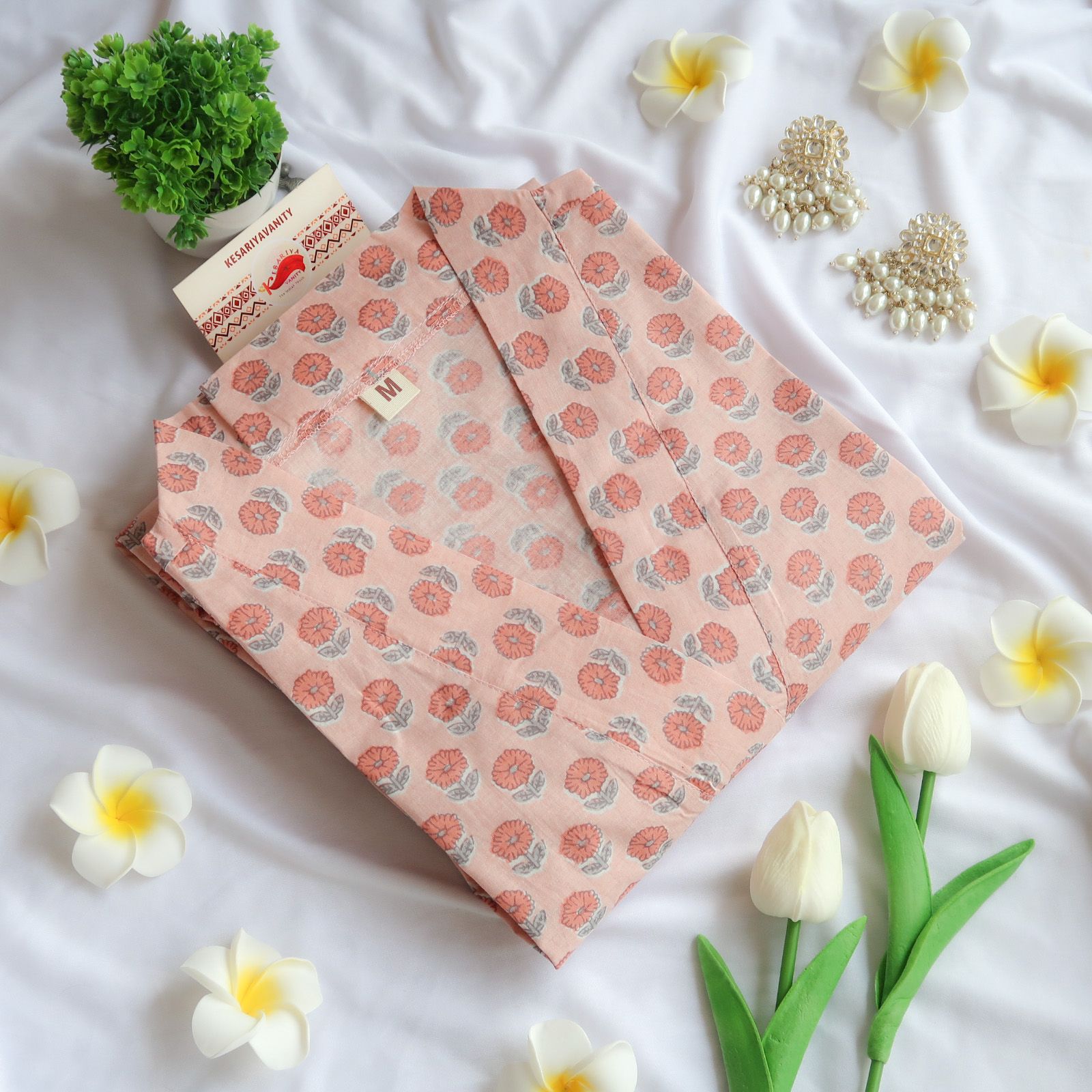 Roseate Blossoms V-Neck Long Kurta
