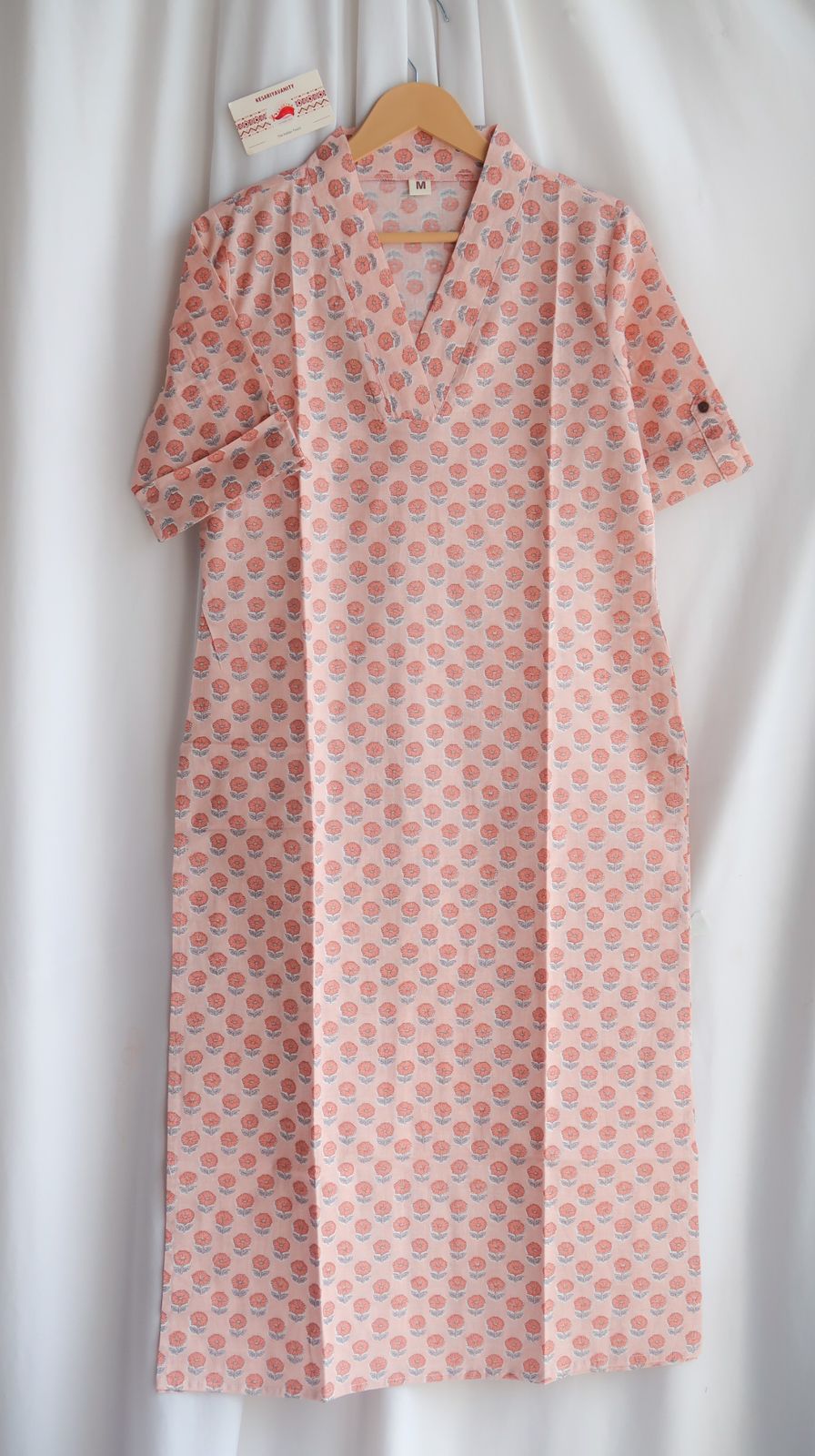 Roseate Blossoms V-Neck Long Kurta
