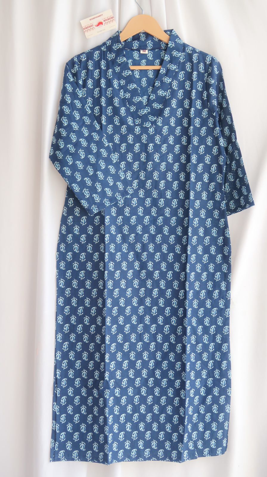 Indigo Motifs V-Neck Long Kurta