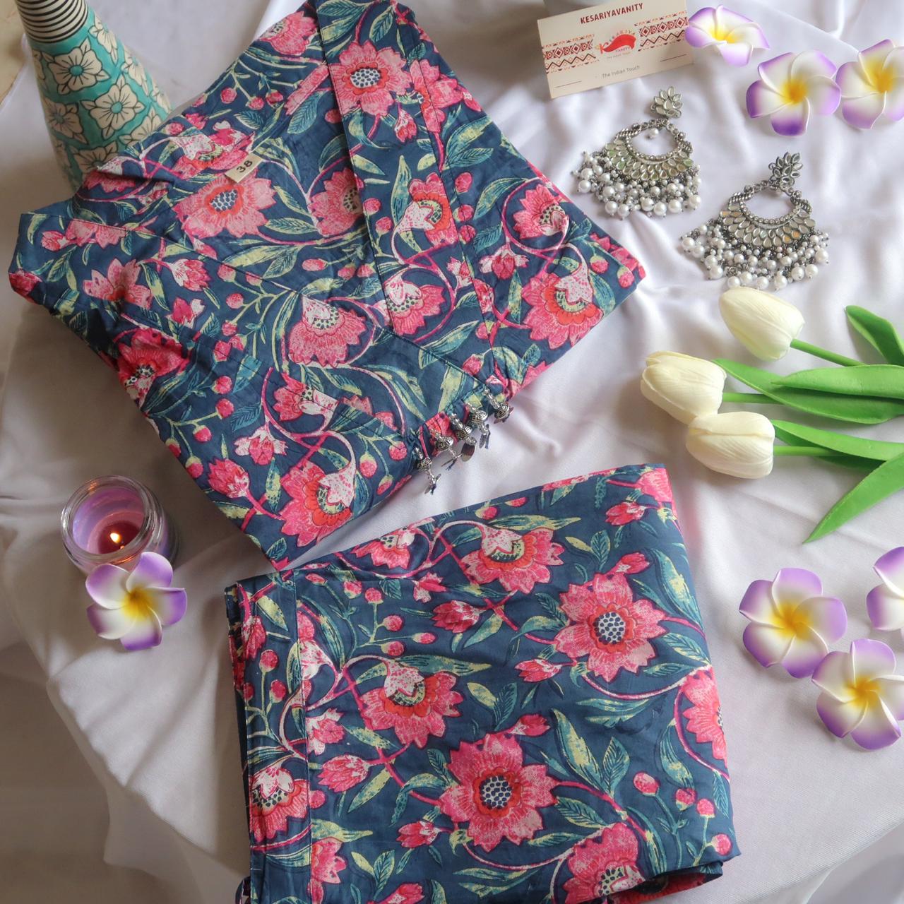 Floral Symphony V-Neck Suit Set