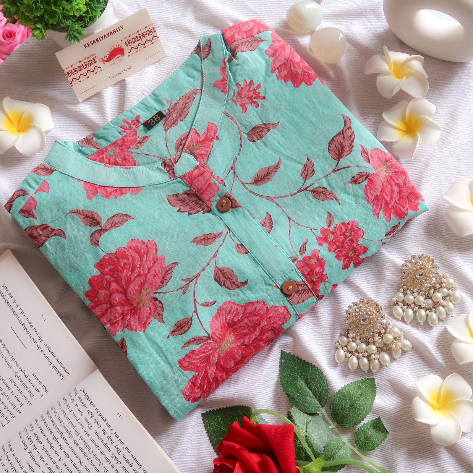 Turquoise Bloom Elegance Long Kurta