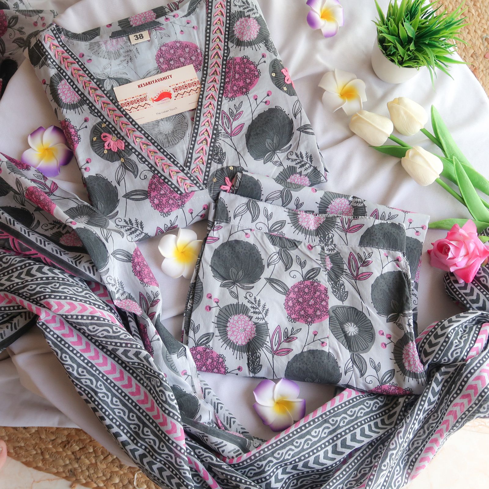Grey Harmony Petals Suit Set