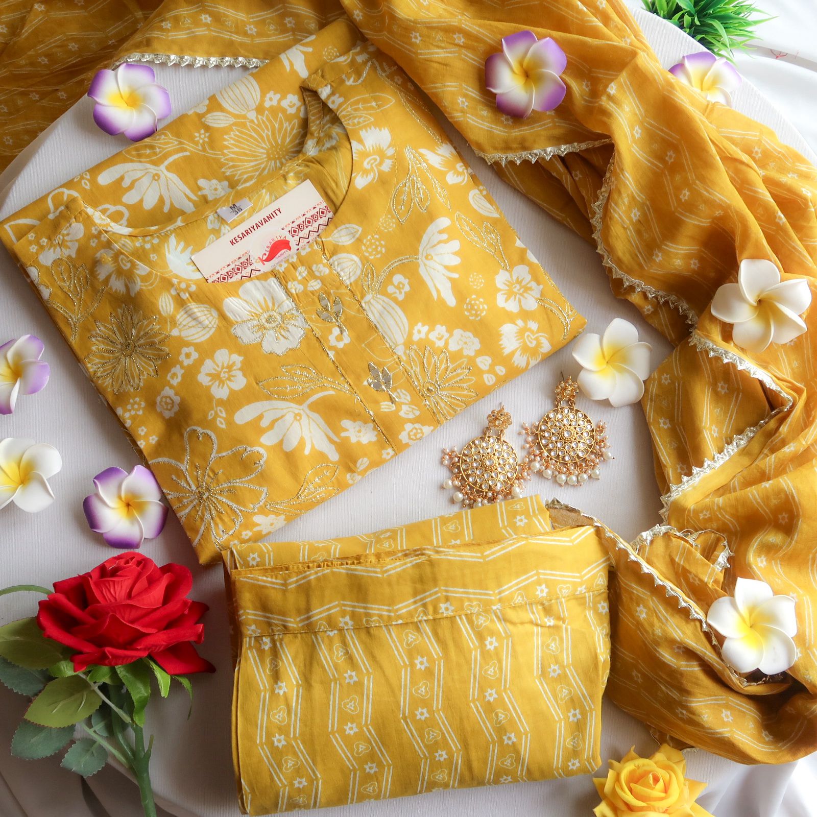 Golden Bloom Elegance Trio Suit Set