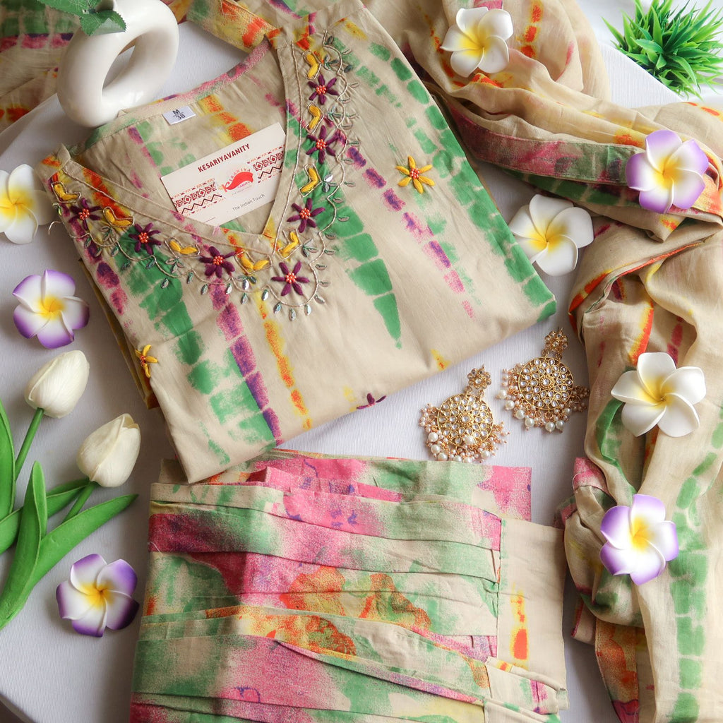 Pastel Mosaic Delight Handcrafted Suit Set