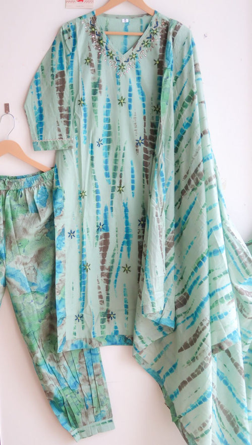 Aqua Splendor Tie-Dye Suit Set