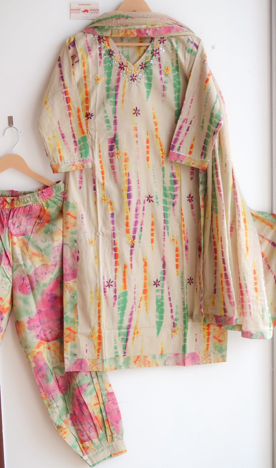 Pastel Mosaic Delight Handcrafted Suit Set