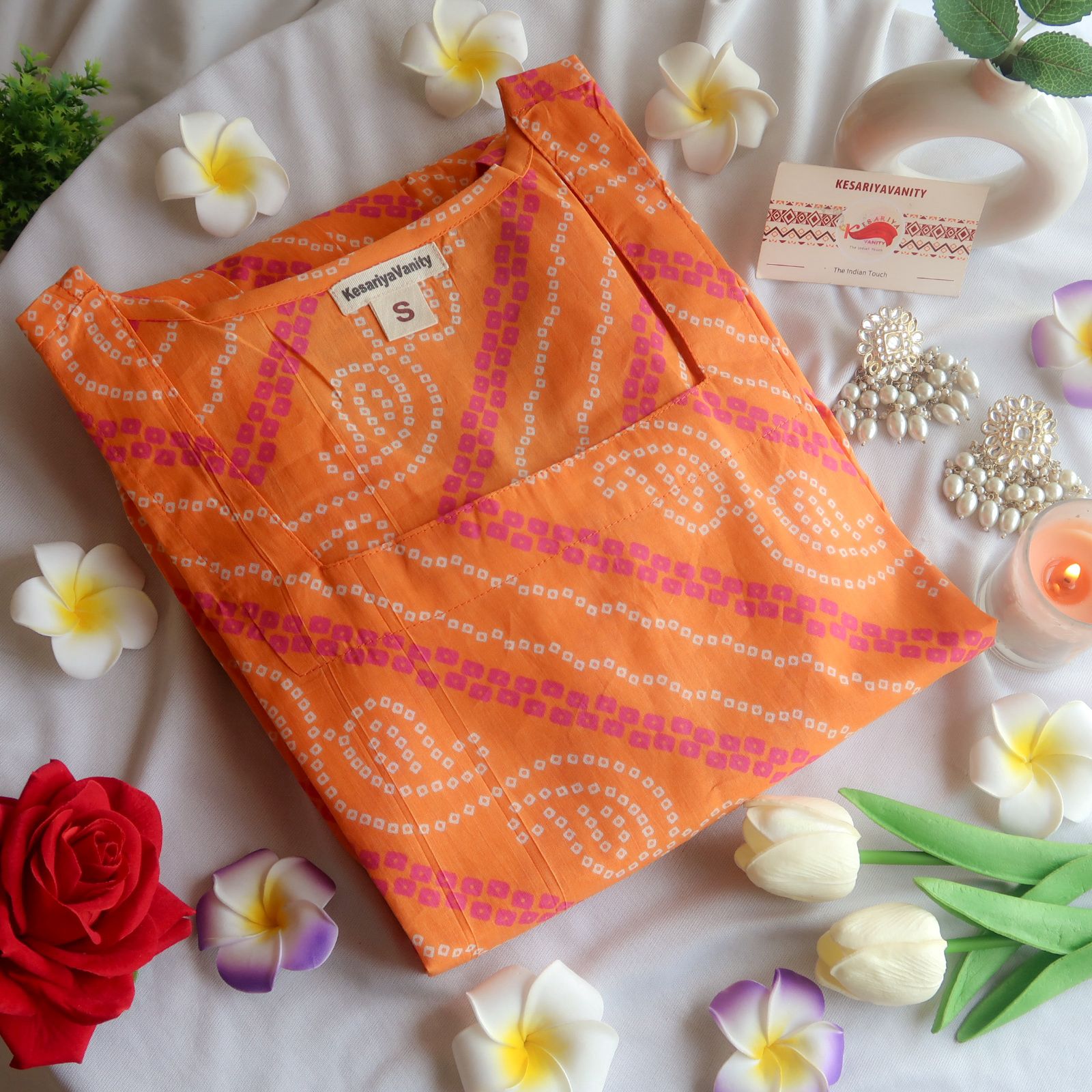 Orange Candy Bandhej Kurta