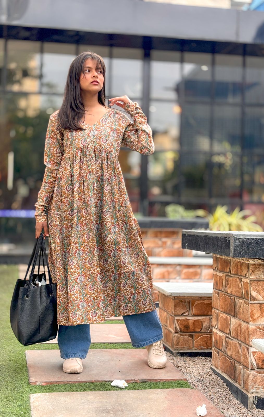 Brown Bites Chudidar Sleeves Long Kurta