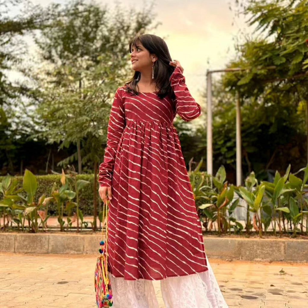 Rosewood Leheriya Churidaar Sleeves Long Kurta